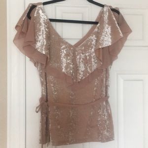 WHBM OPEN SHOULDER VELVET TOP